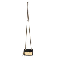 Chanel Gold Quilted Metal & Black Lambskin Mini Vanity Bag Handbag bv