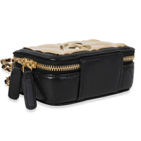 Chanel Gold Quilted Metal & Black Lambskin Mini Vanity Bag Handbag clasp