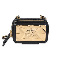 Chanel Gold Quilted Metal & Black Lambskin Mini Vanity Bag Handbag fv