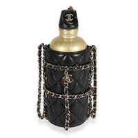 Chanel Gold Metal Water Bottle & Black Quilted Lambskin Holder Handbag sv