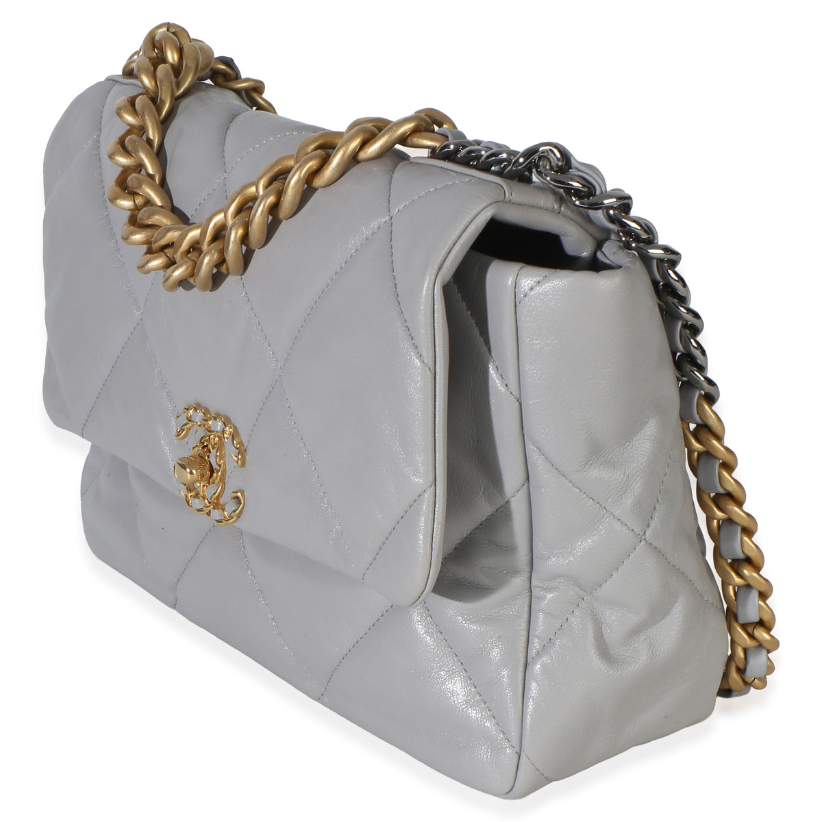 Chanel Grey Quilted Lambskin Large  19 Flap Bag Handbag 2