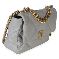 Chanel Grey Quilted Lambskin Large  19 Flap Bag Handbag 3