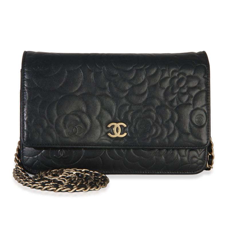 Chanel Black Camellia Lambskin Wallet on Chain Handbag id