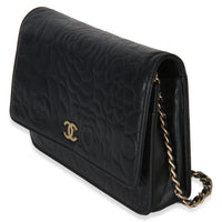 Chanel Black Camellia Lambskin Wallet on Chain Handbag 2