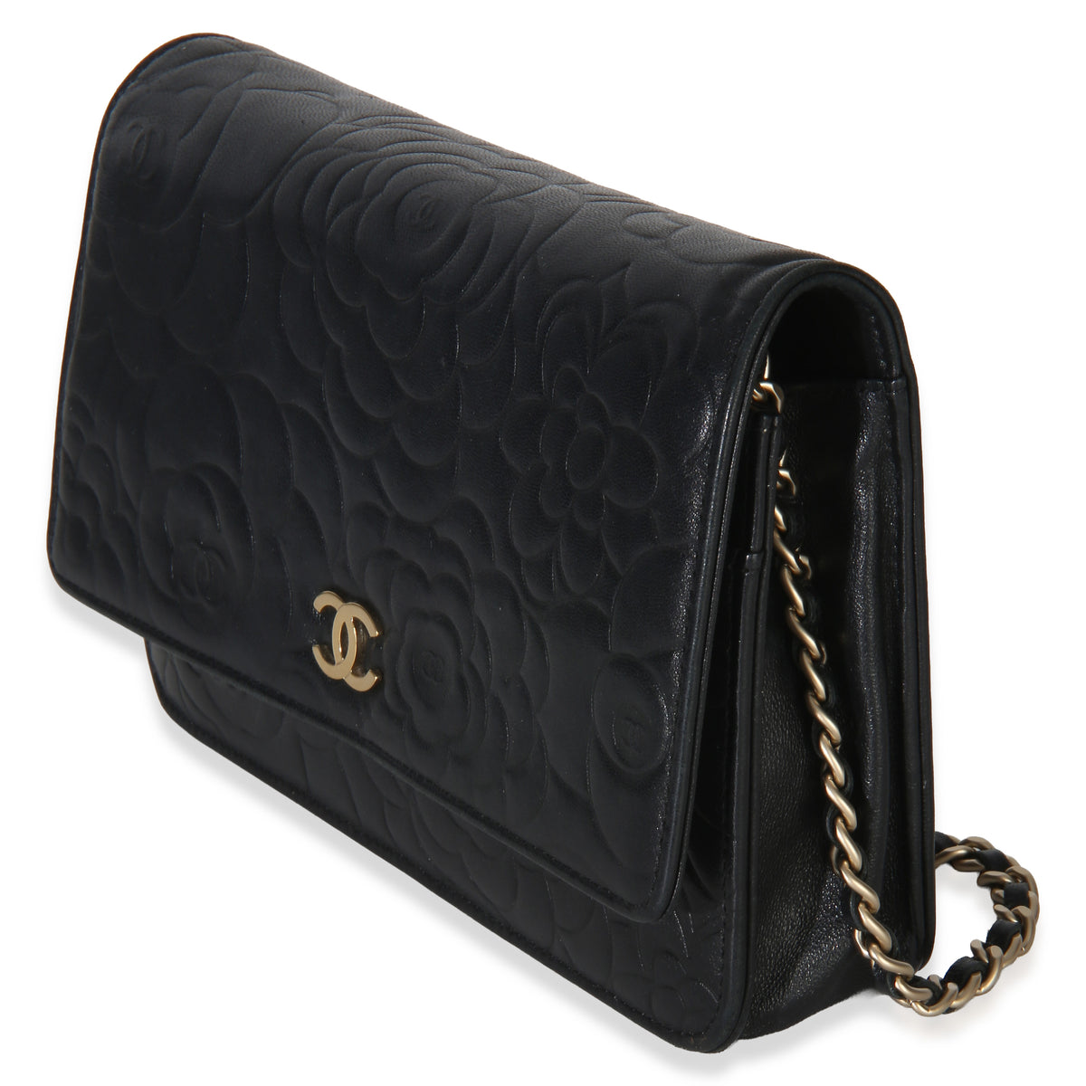 Chanel Black Camellia Lambskin Wallet on Chain Handbag 2
