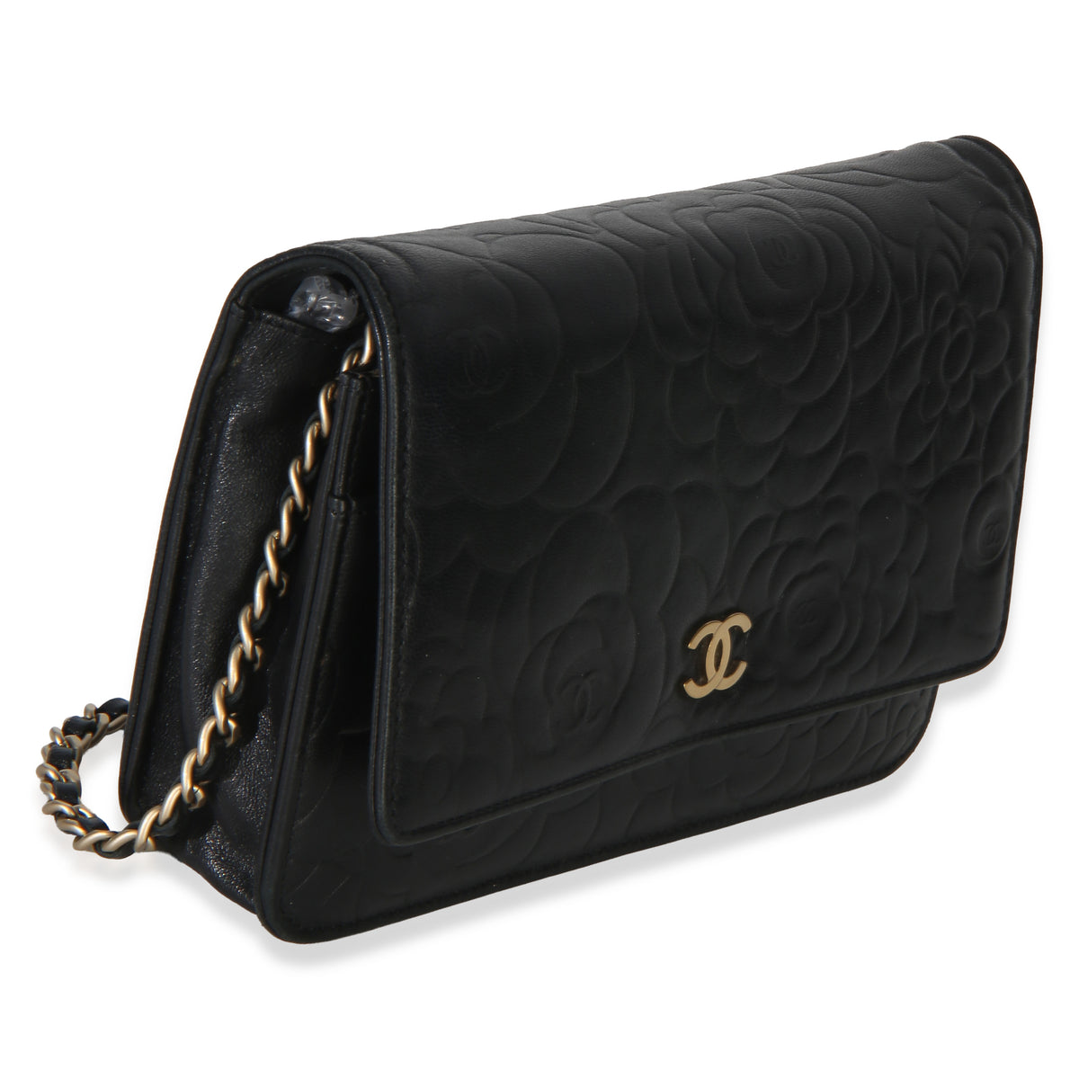 Chanel Black Camellia Lambskin Wallet on Chain Handbag 3