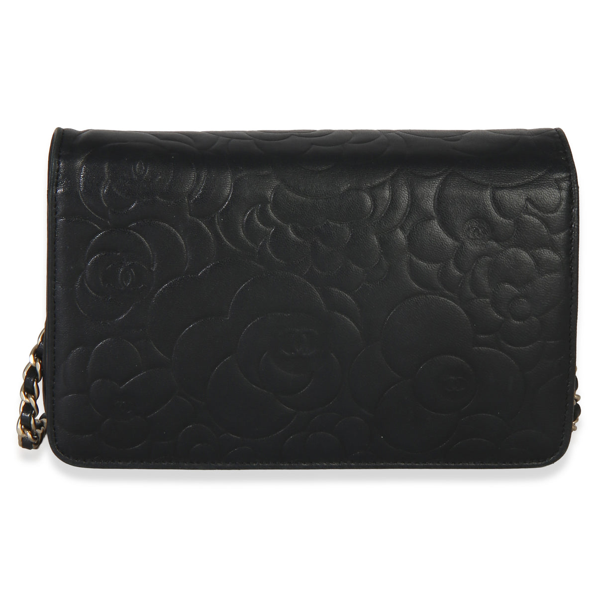 Chanel Black Camellia Lambskin Wallet on Chain Handbag 4