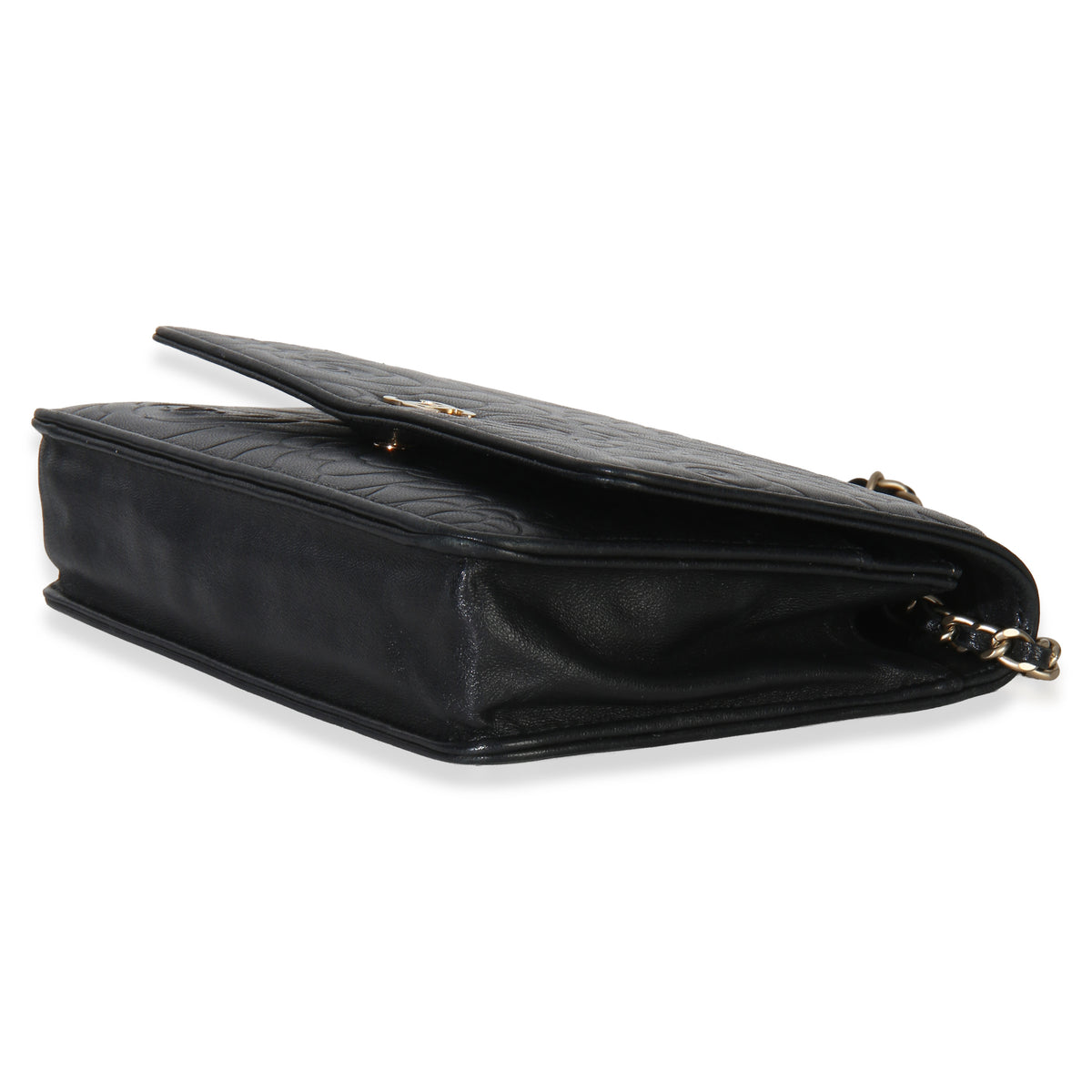 Chanel Black Camellia Lambskin Wallet on Chain Handbag 6