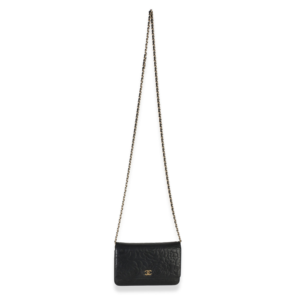 Chanel Black Camellia Lambskin Wallet on Chain Handbag 8