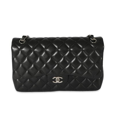 Chanel Black Quilted Lambskin Jumbo Classic Double Flap Handbag fv