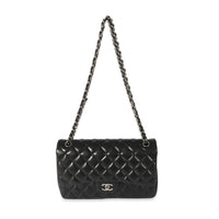 Chanel Black Quilted Lambskin Jumbo Classic Double Flap Bag Handbag bv