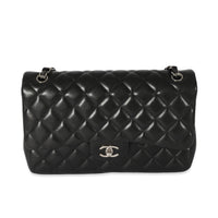 Chanel Black Quilted Lambskin Jumbo Classic Double Flap Bag Handbag fv