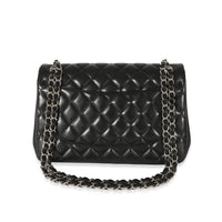 Chanel Black Quilted Lambskin Jumbo Classic Double Flap Bag Handbag pv