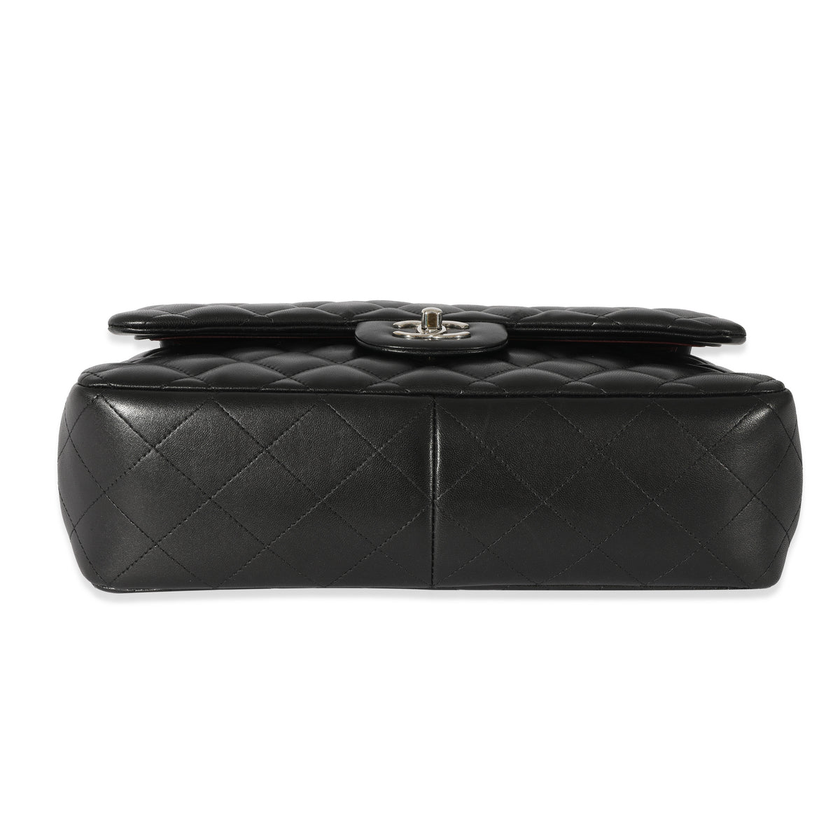 Chanel Black Quilted Lambskin Jumbo Classic Double Flap Bag Handbag stamp