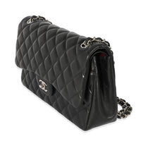 Chanel Black Quilted Lambskin Jumbo Classic Double Flap Bag Handbag sv