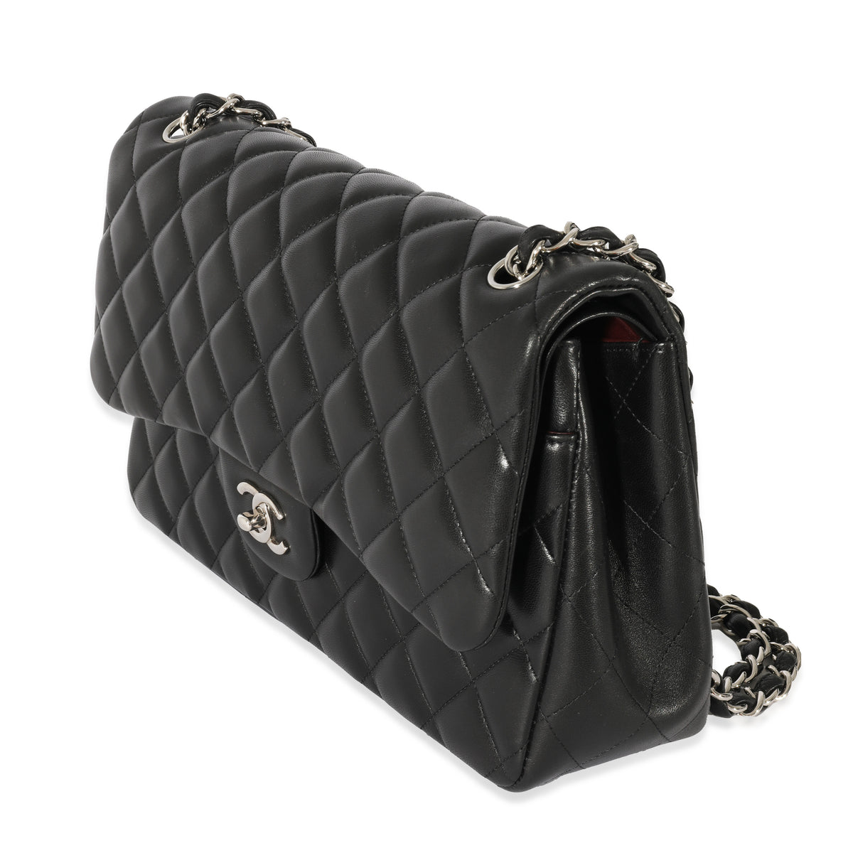 Chanel Black Quilted Lambskin Jumbo Classic Double Flap Bag Handbag sv