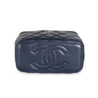 Chanel Navy Quilted Lambskin Top Handle Vanity Case With Chain Handbag box