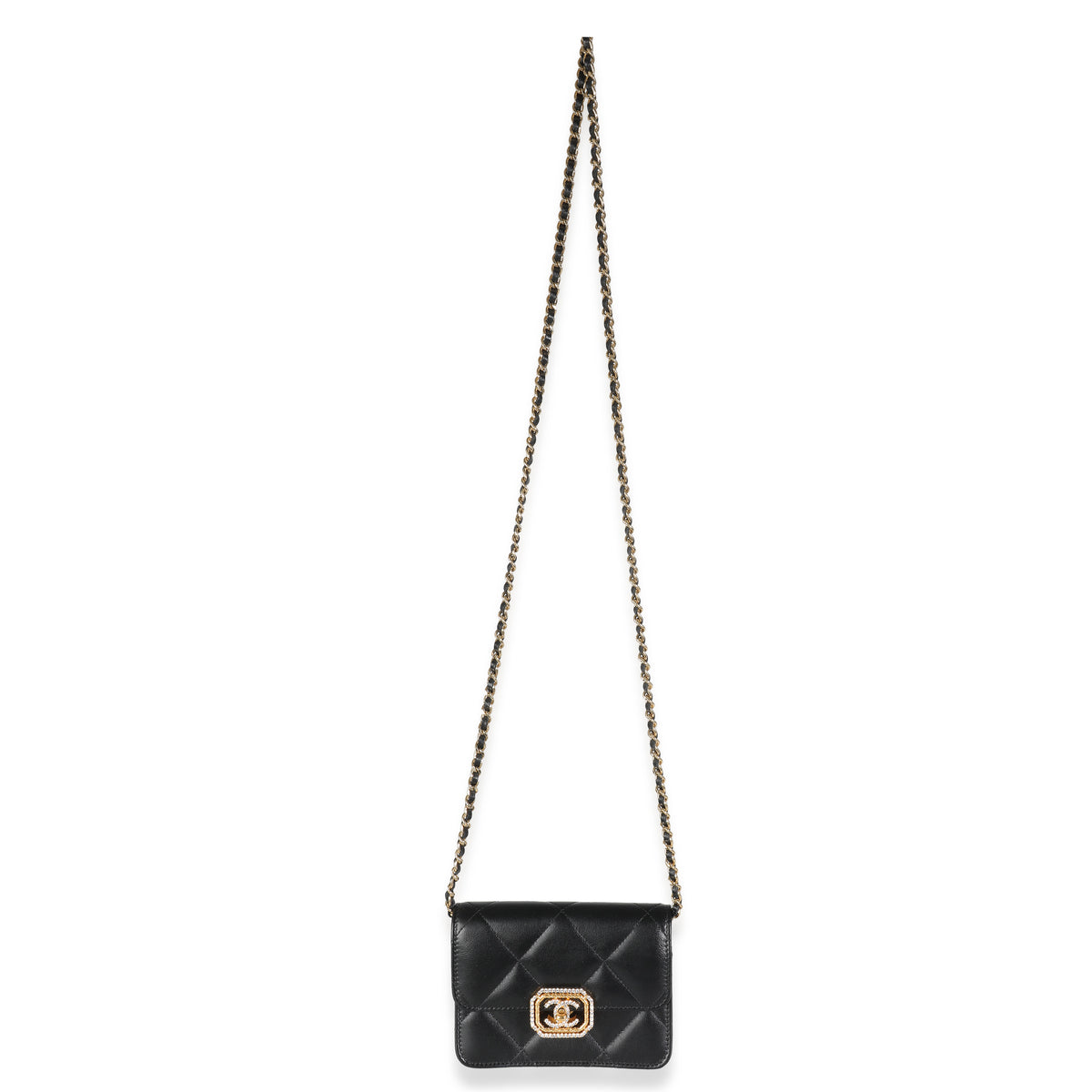 Chanel Black Quilted Calfskin Strass Mini Flap Bag Handbag av