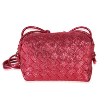 Bottega Veneta Pink Intrecciato Nappa Foil Mini Loop Camera Crossbody Bag Handbag fv