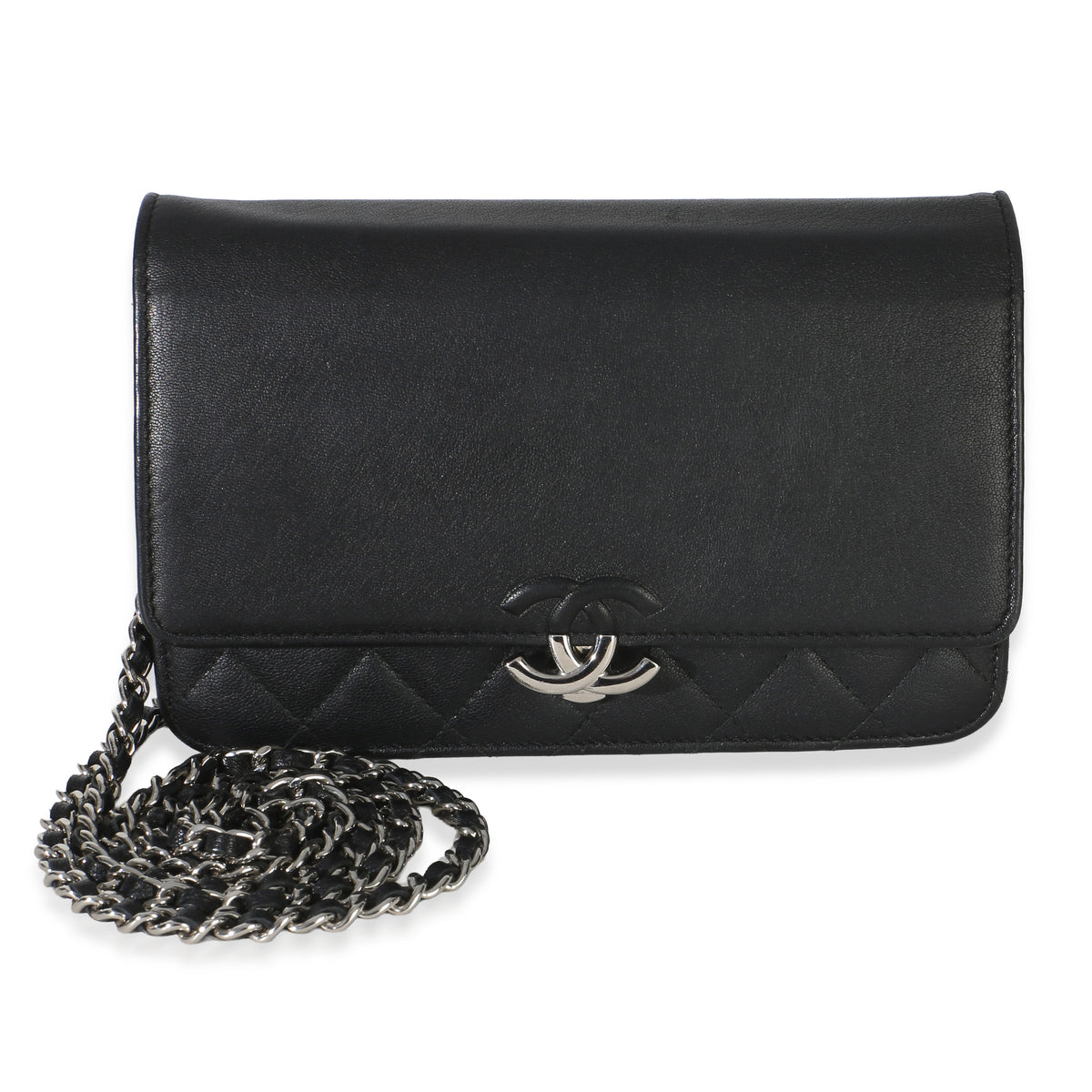 Chanel Black Quilted Grained Calfskin CC Box Wallet On Chain Handbag fv