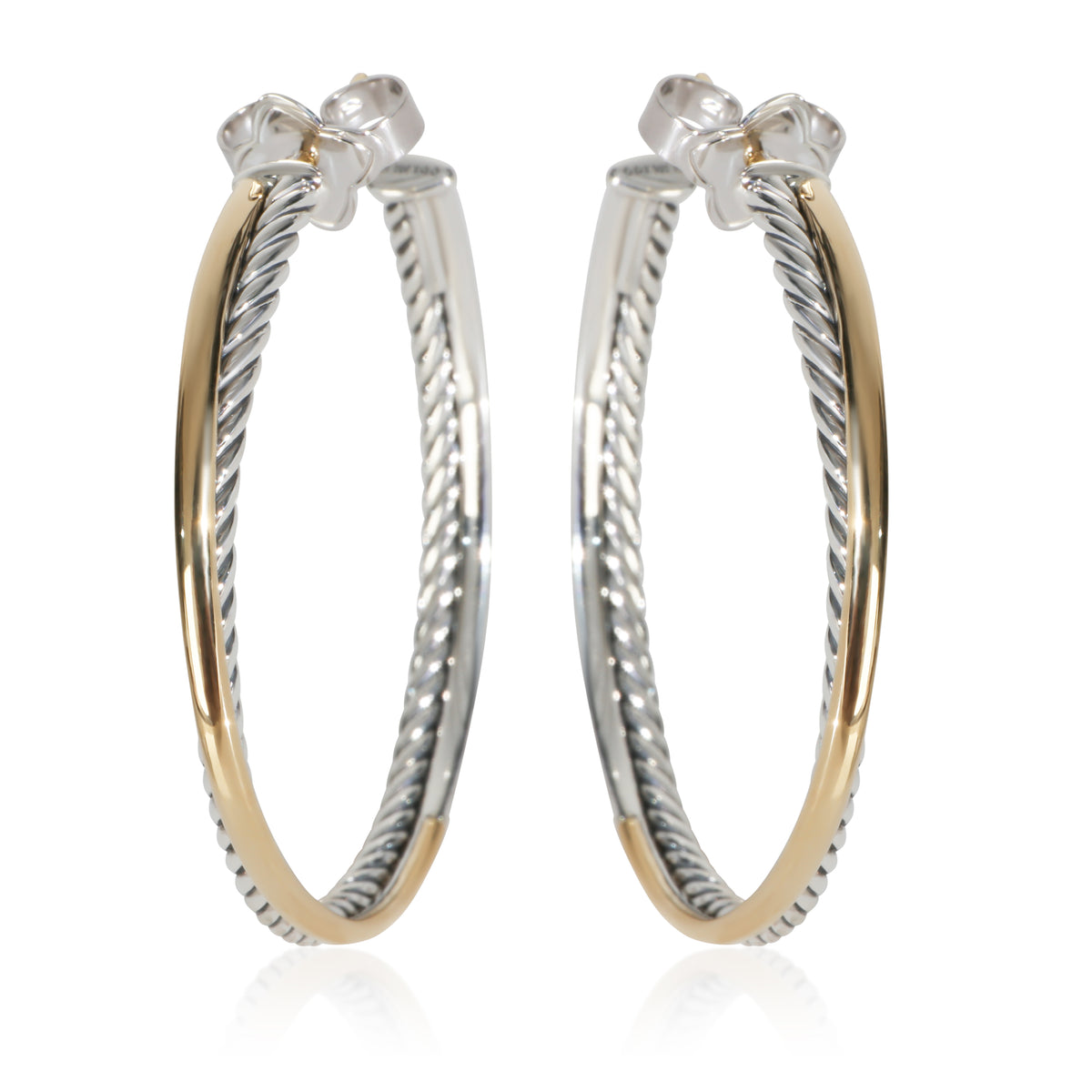 David Yurman Yellow Gold & Sterling Silver  Crossover Hoop Earrings 2