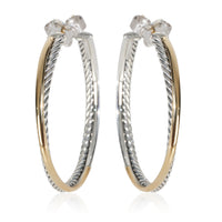 David Yurman Yellow Gold & Sterling Silver  Crossover Hoop Earrings 2