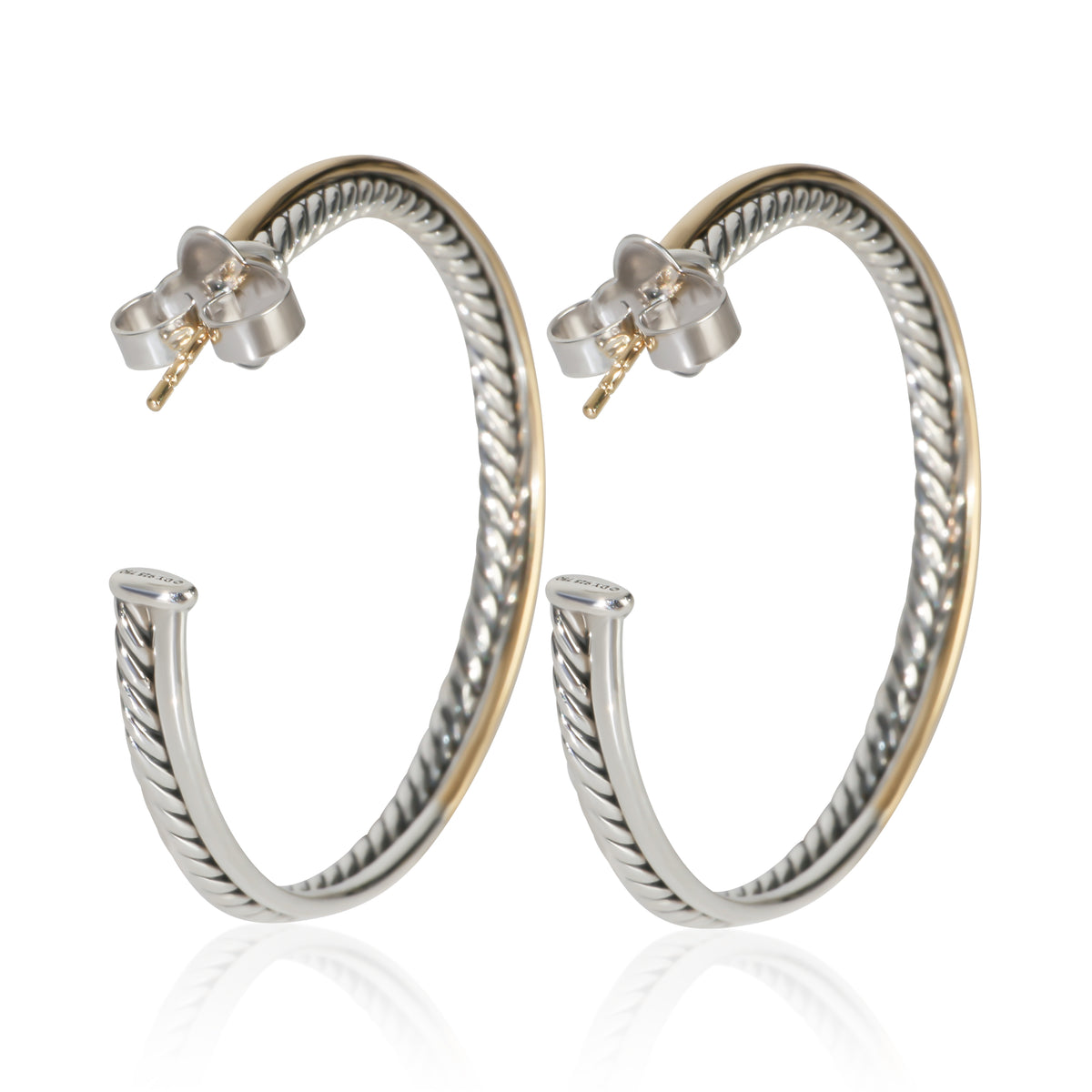David Yurman Yellow Gold & Sterling Silver  Crossover Hoop Earrings 4