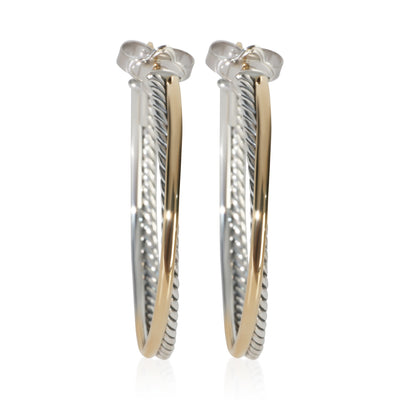 David Yurman Yellow Gold & Sterling Silver  Crossover Hoop Earrings fv