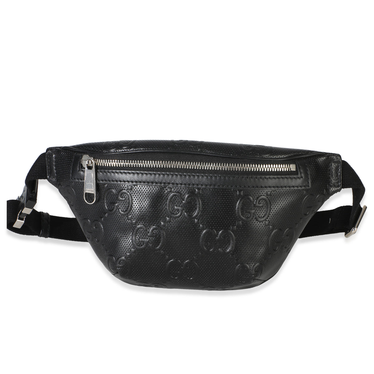 Gucci Black Calfskin GG Tennis Embossed Belt Bag Handbag id