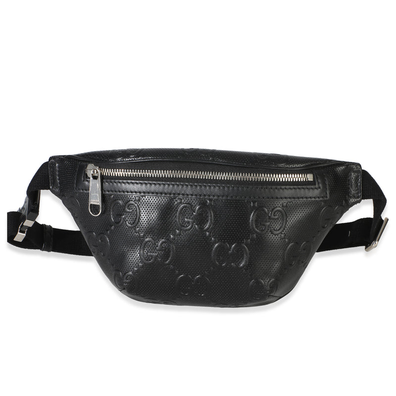 Gucci Black Calfskin GG Tennis Embossed Belt Bag Handbag id