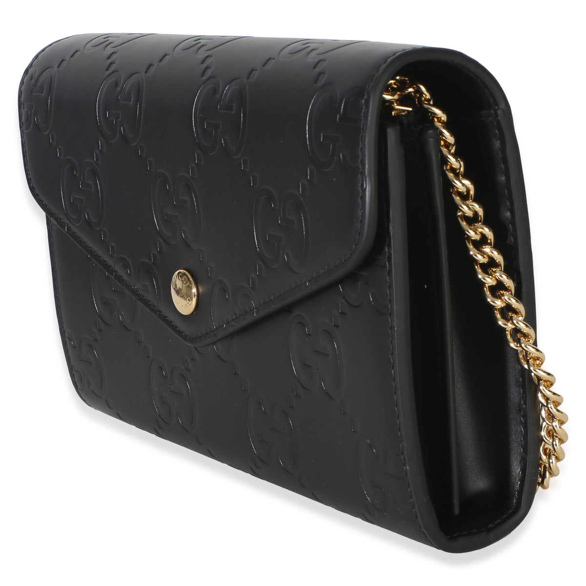 Gucci Black Calfskin GG Debossed Chain Wallet Handbag 2