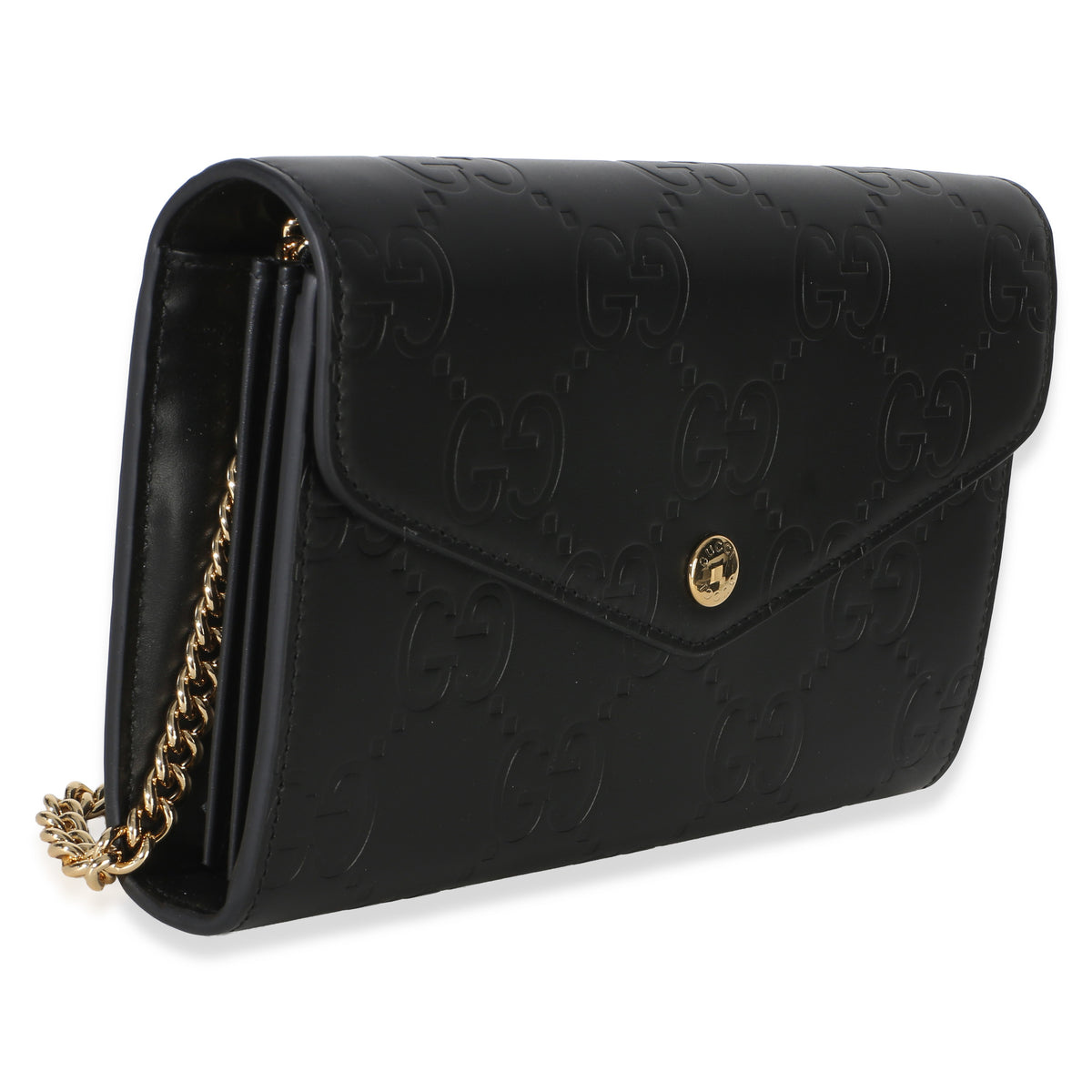 Gucci Black Calfskin GG Debossed Chain Wallet Handbag 3