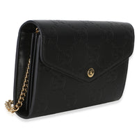 Gucci Black Calfskin GG Debossed Chain Wallet Handbag 3