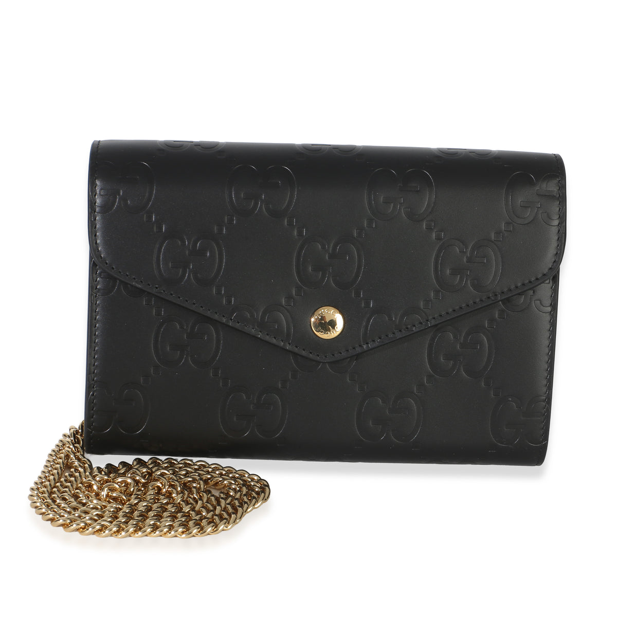 Gucci Black Calfskin GG Debossed Chain Wallet Handbag fv
