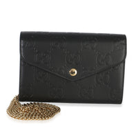 Gucci Black Calfskin GG Debossed Chain Wallet Handbag fv