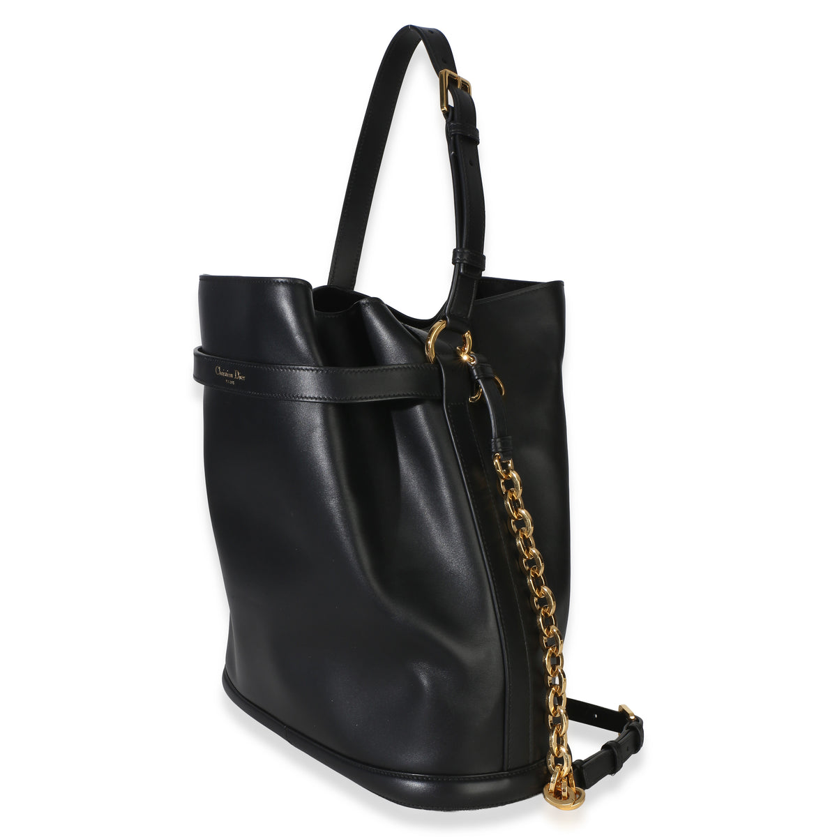 Christian Dior Black Calfskin CD Embossed Large C'est Chain Bucket Bag Handbag 2