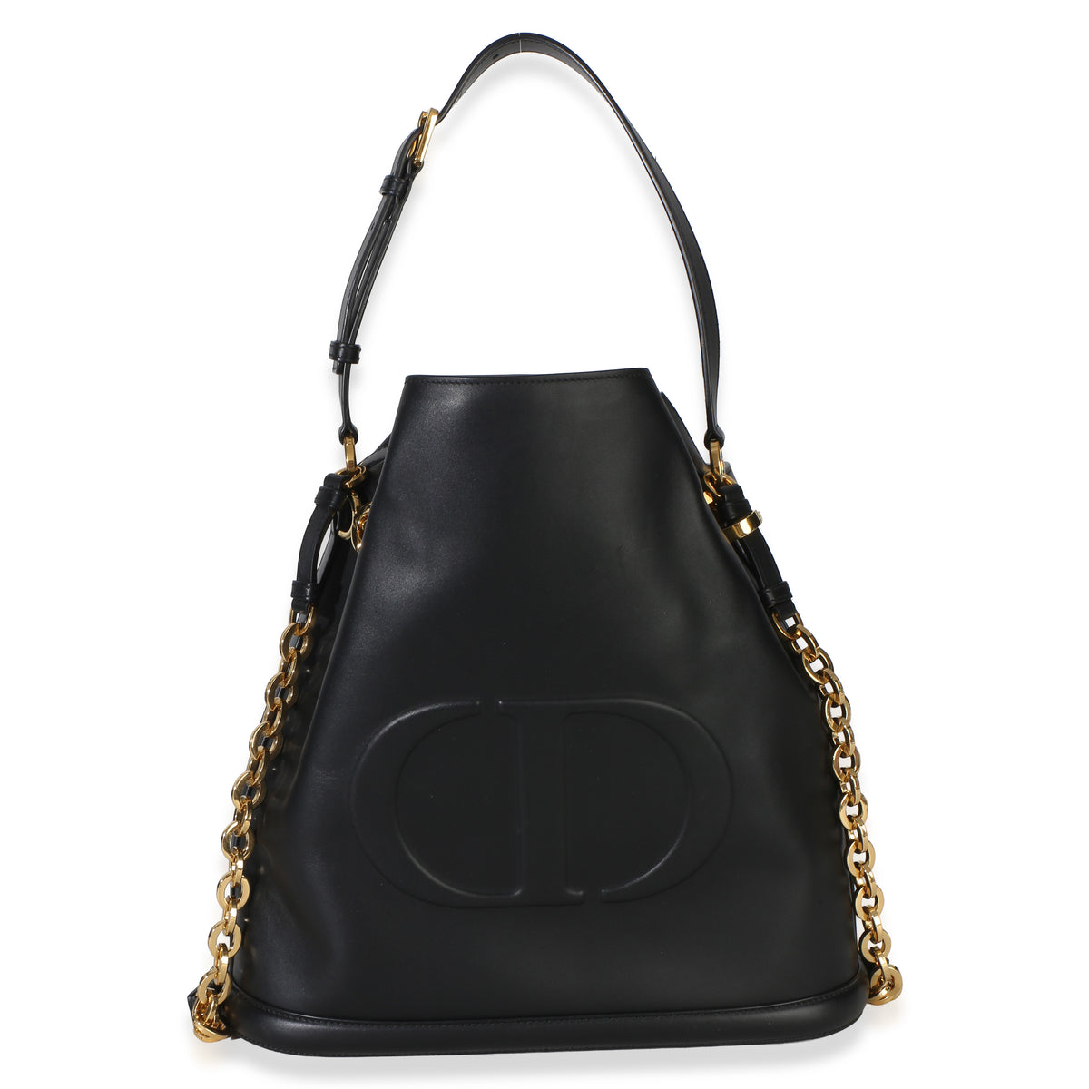 Christian Dior Black Calfskin CD Embossed Large C'est Chain Bucket Bag Handbag 4