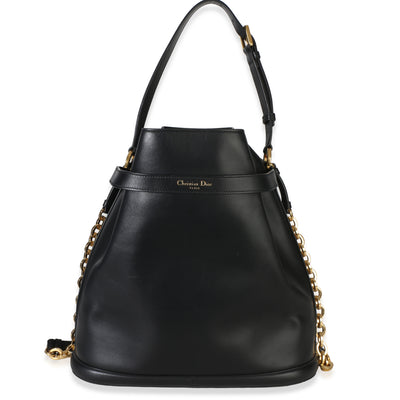 Christian Dior Black Calfskin CD Embossed Large C'est Chain Bucket Bag Handbag fv
