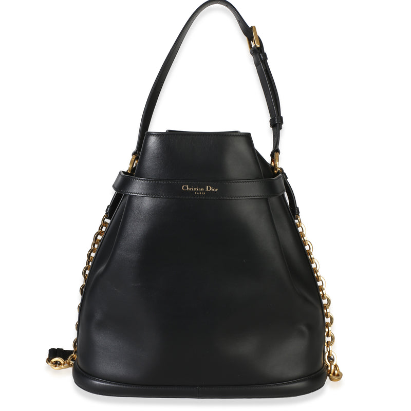 Christian Dior Black Calfskin CD Embossed Large C'est Chain Bucket Bag Handbag fv