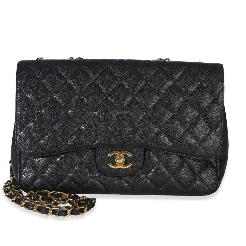 Chanel Black Quilted Caviar Jumbo Single Flap Bag Handbag id