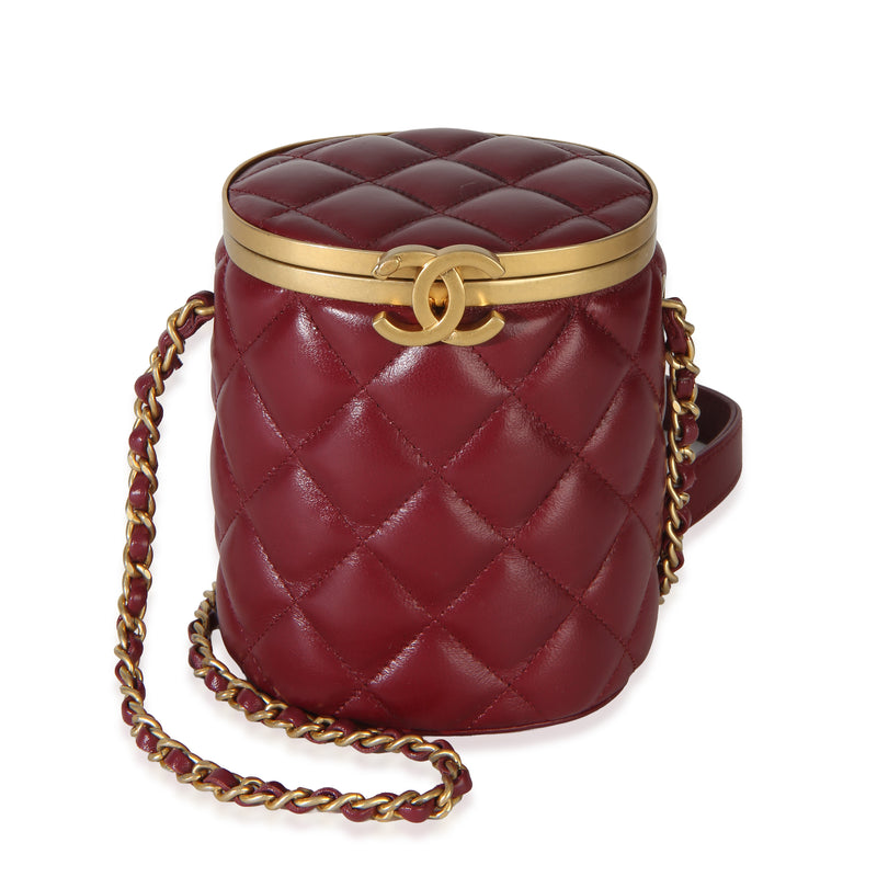 Chanel Burgundy Quilted Lambskin Crown Box Vanity Case Handbag id