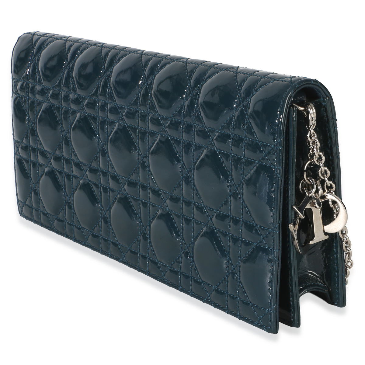 Christian Dior Blue Patent Cannage Lady Dior Clutch With Chain Handbag 2