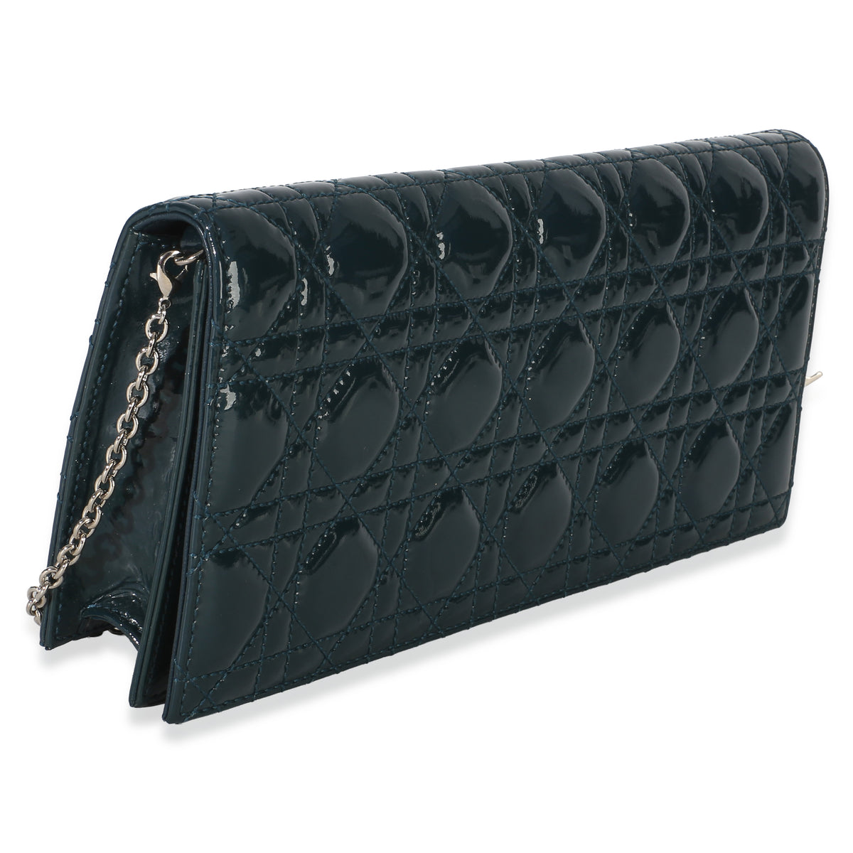 Christian Dior Blue Patent Cannage Lady Dior Clutch With Chain Handbag 3