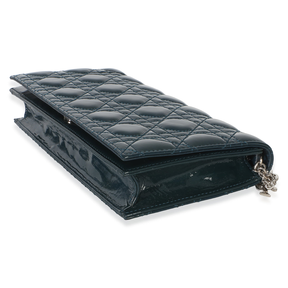 Christian Dior Blue Patent Cannage Lady Dior Clutch With Chain Handbag 6