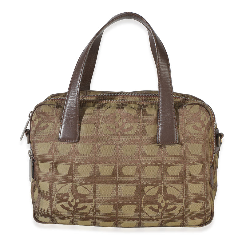 Chanel Brown Kaki Nylon Travel Ligne Small Top Handle Bag Handbag id