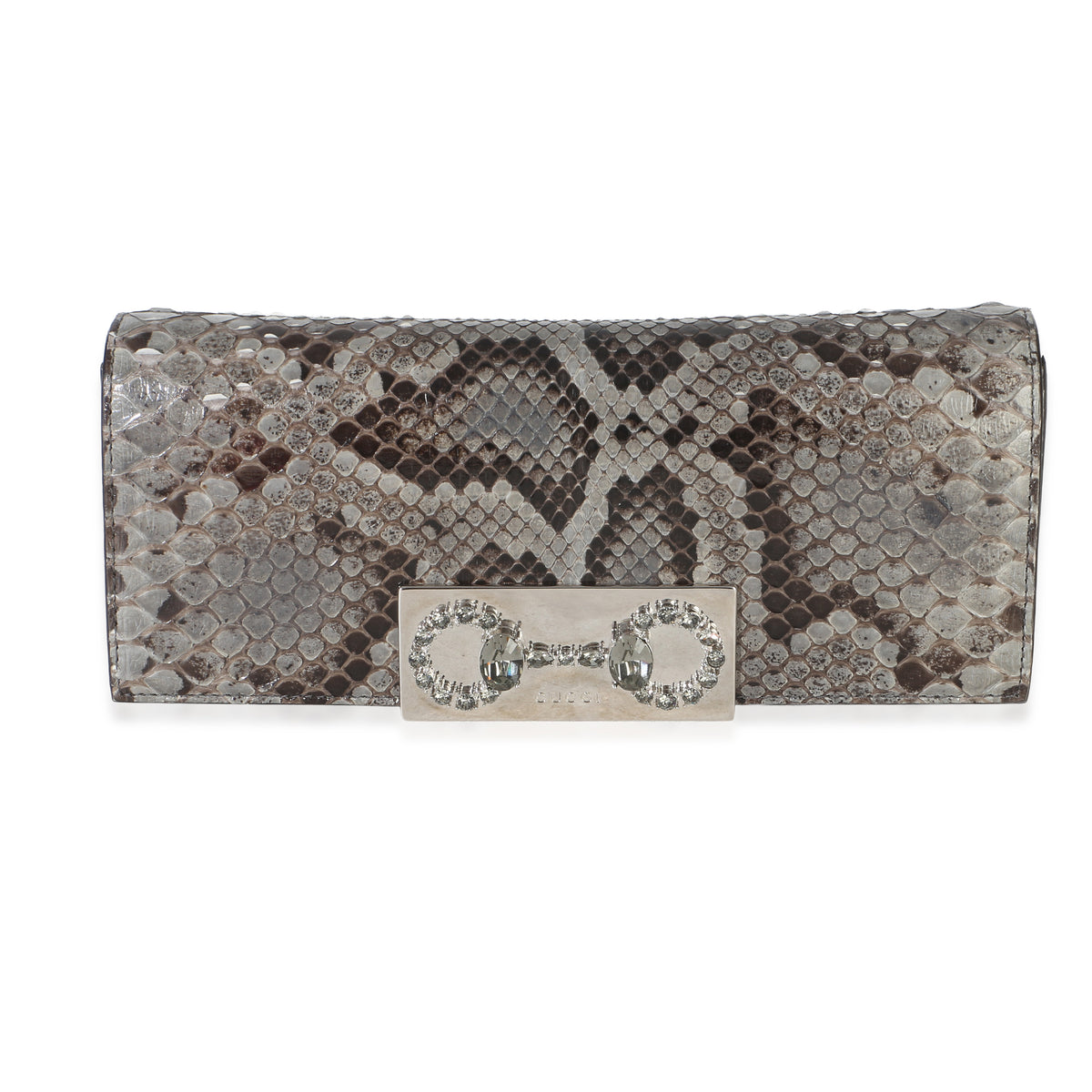 Gucci Grey Python Crystal Horsebit Broadway Clutch Handbag id