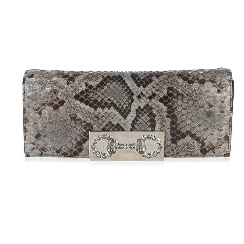 Gucci Grey Python Crystal Horsebit Broadway Clutch Handbag id