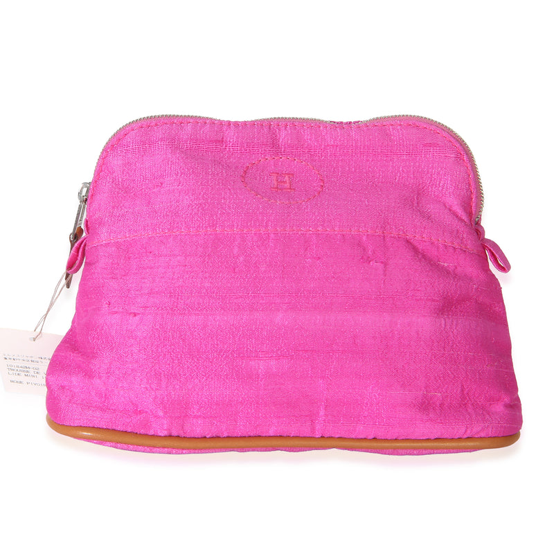 Hermès Rose Pivoine Silk Trousse De Voyage Bolide Mini Pouch Handbag fv