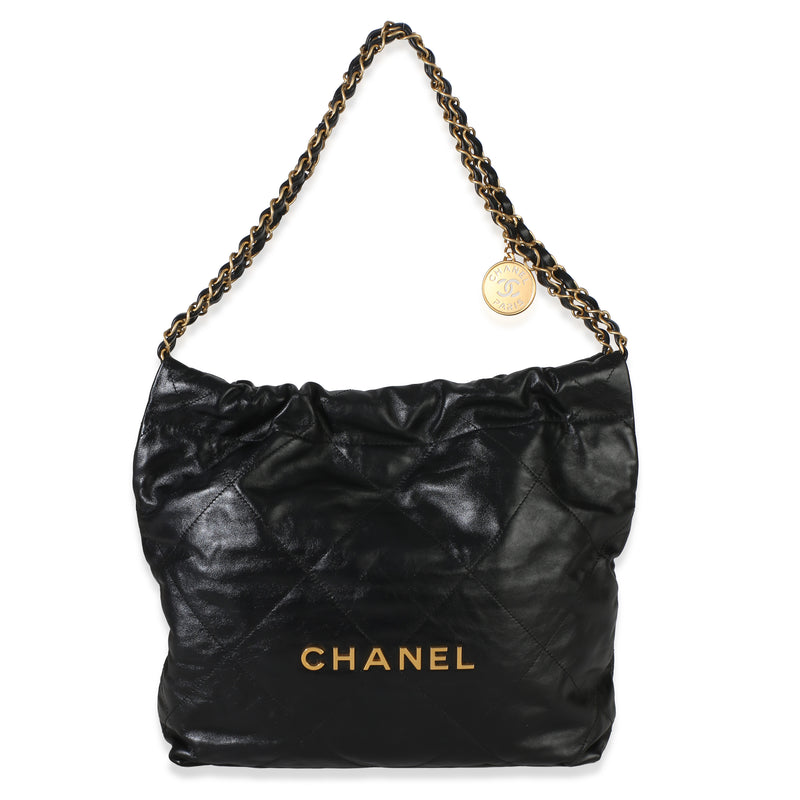 Chanel Black Quilted Shiny Calfskin Small  22 Hobo Handbag id