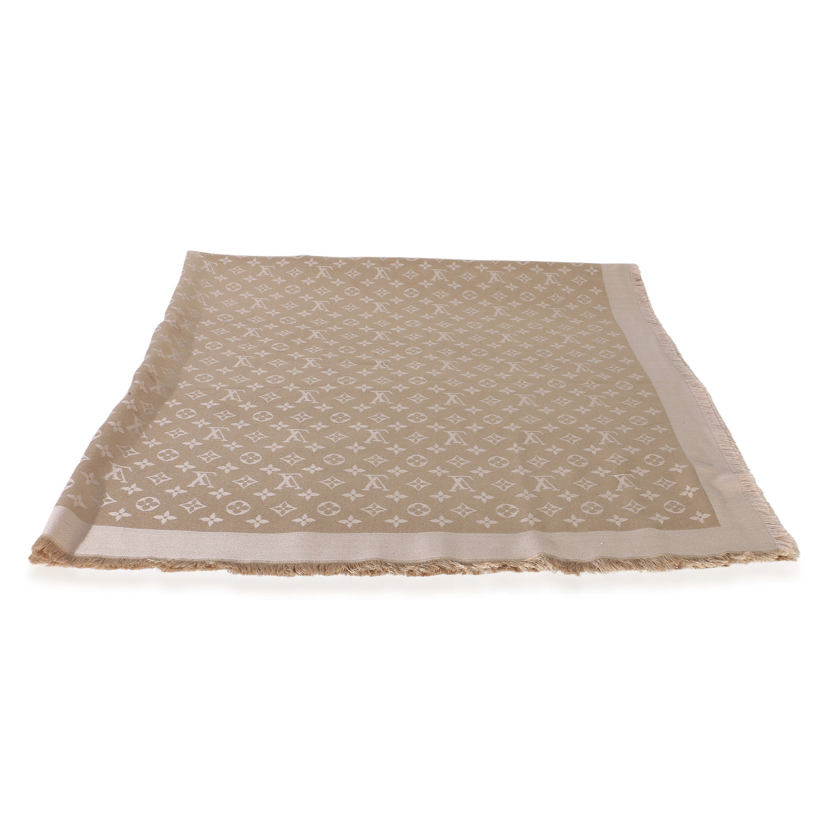 Louis Vuitton Beige Rose Silk Wool Monogram Shine Shawl 3